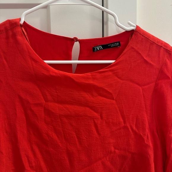 Zara Red Flair Sleeve With Overlay Flowy Dress Size Small Women’s - Picture 4 of 12